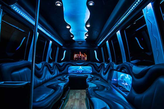 party bus interior with tvs