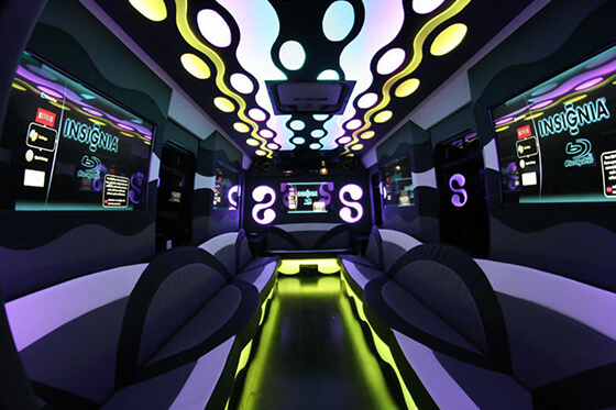 party bus interior with tv/dvd