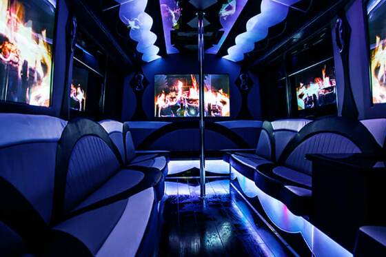 party bus interior with dance floor