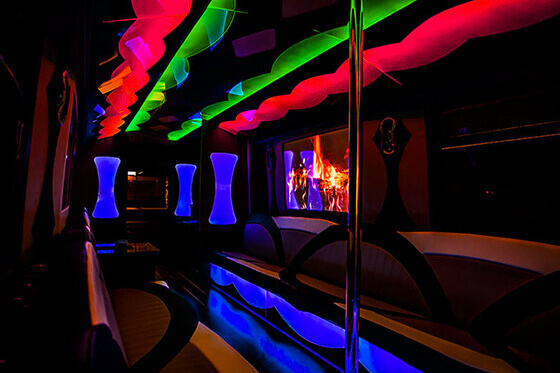 neon lights on party bus