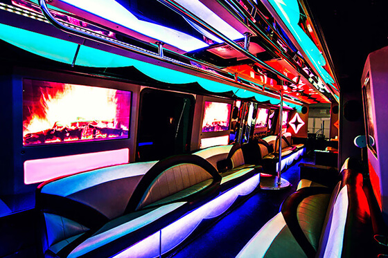 booming stereo on party bus